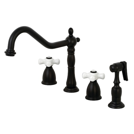 Kingston Brass KB1790PXBS 8" Widespread Kitchen Faucet W/ Brass Sprayer, Matte Black KB1790PXBS